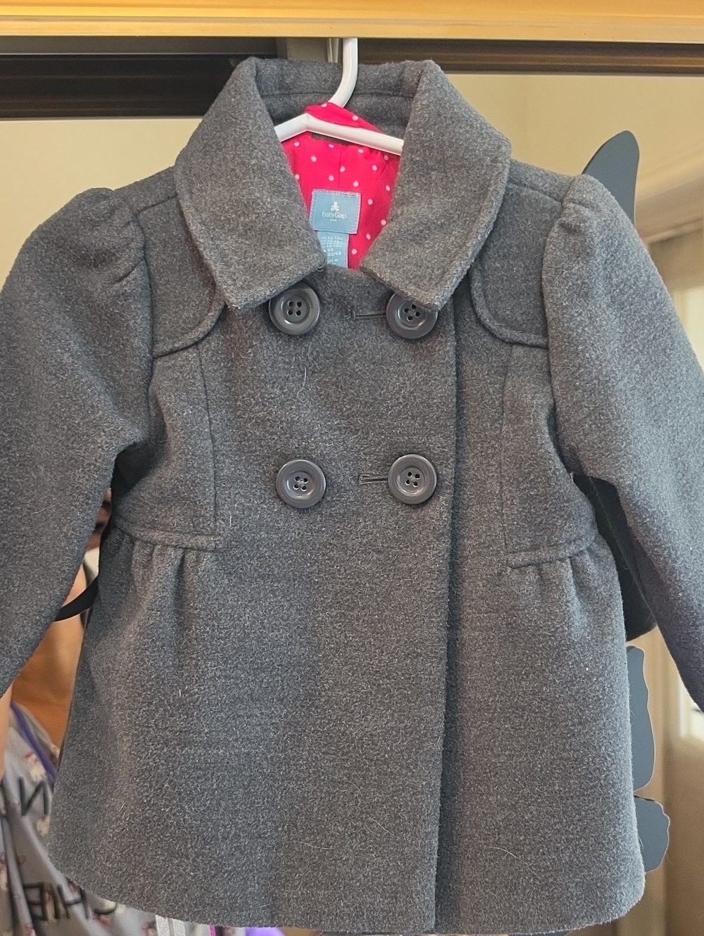 GAP Girls Gray Double-Breasted Peacoat with Pink Lining